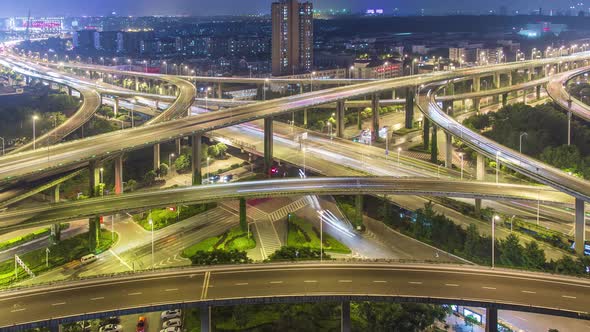 Time lapse of the busy interchange traffic in city