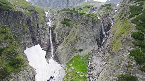 Aerial view of a waterfall in the High Tatras National Park in Slovakia