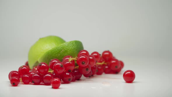 A Freshly Cut Lime Surrounded With Red Currants, Perfect For Dish Plating - Close Up Shot