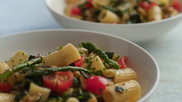 Pasta Salad with Grilled Vegetables Zucchini Eggplant Asparagus and Tomatoes