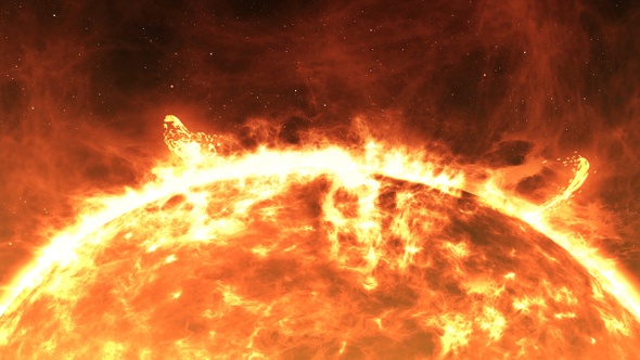 The Sun with Large Solar explosions, Realistic Red Planet