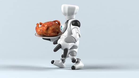 Fun 3D cartoon robot with a chicken