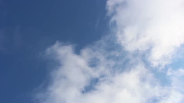 Time lapse of a view of the blue sky on which white clouds move