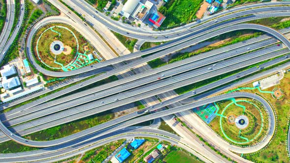 4K : Aerial view shot of fast moving Highway road