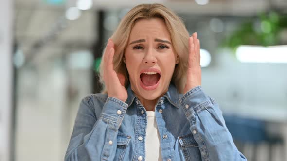 Disappointed Young Casual Woman Screaming, Shouting 