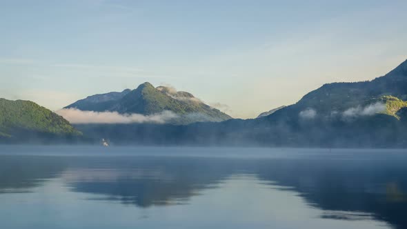 Foggy Morning over Mountain Lake