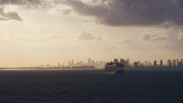 Cruise ship sailing on the sea in Miami