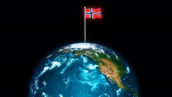Norway Flying Flag Wave Animated On 3d Planet Earth