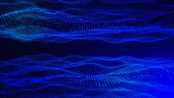 Abstract Digital Blue Particle Wave motion background.