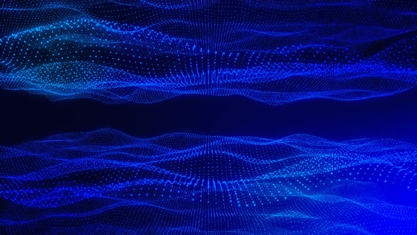 Abstract Digital Blue Particle Wave motion background. alt