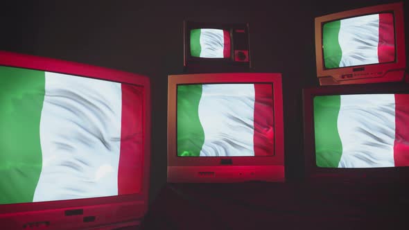 Italian National Flags on Old 80s and 90s TVs