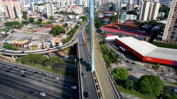 Downtown Guarulhos Brazil. Cable bridge aerial view.