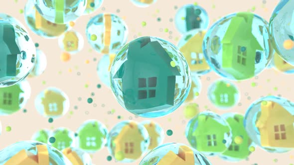 Abstract art background of houses in bubbles 