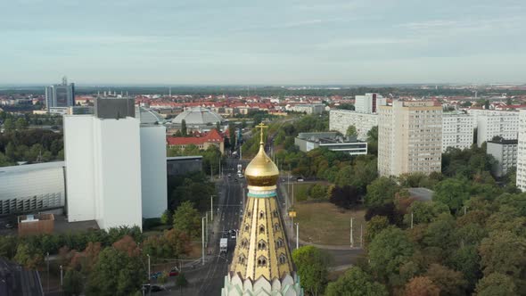 Aerial View of the Orthodox Church in Leipzig, Germany.