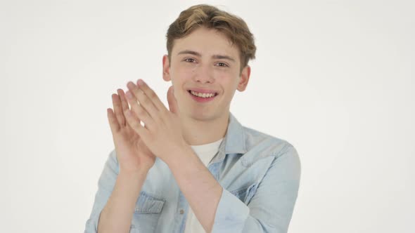 Young Man Clapping Applauding on White Background