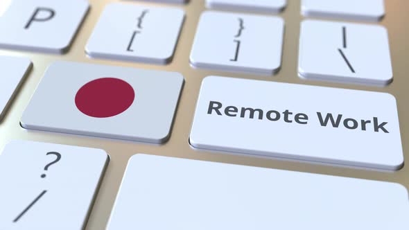 Remote Work Text and Flag of Japan on the Keyboard