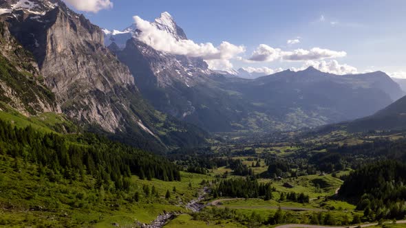 Hyperlapse of fairy tale mountainscape in Grindelwald in the Swiss Alps
