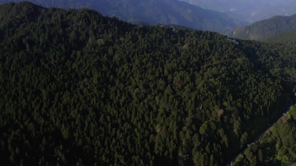 Aerial view of Mountain in the sun. clouds on the sunrise in the Alishan mountains.