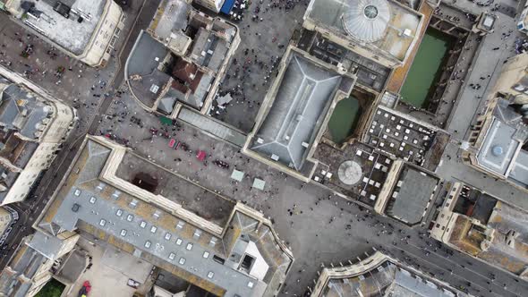 4K Aerial Drone footage taken over the Queen's Platinum Jubilee Weekend. The Roman Baths. Overhead.