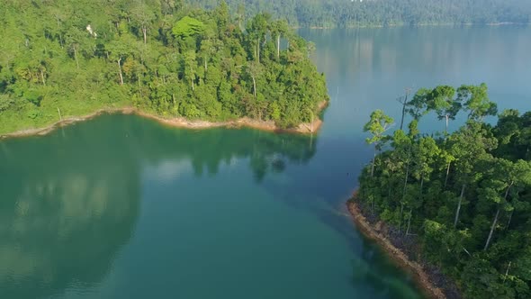 Aerial drone view of tropical Mountain peak in Thailand Beautiful archipelago islands Thailand