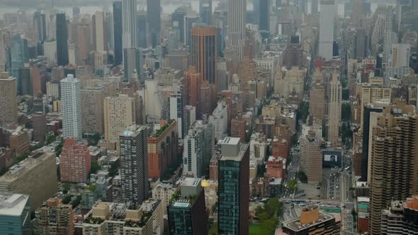 Aerial Close Up View of Manhattan Financial District New York USA