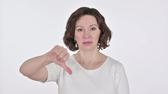 Thumbs Down By Disappointed Old Woman, White Background 