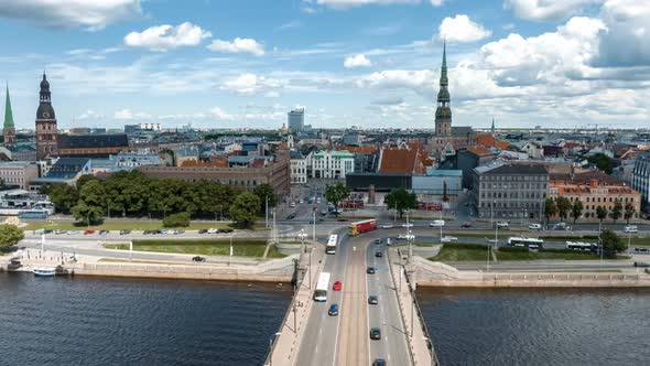 Beautiful Sunny Day with Clouds Going Over the Center of the City