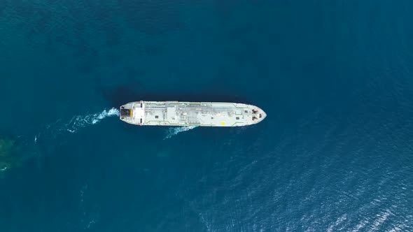 Gas tanker sails out to sea aerial view 4 K Turkey Alanya