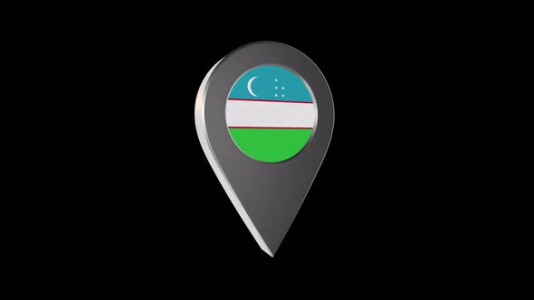 3d Animation Map Pointer With Uzbekistan Flag With Alpha Channel - 2K