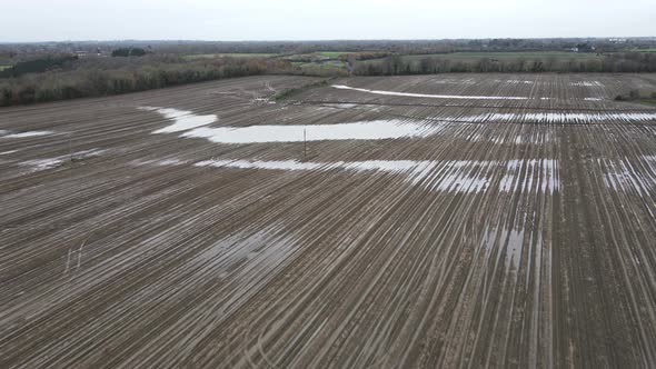 Ploughed monsoon rural fields of Dublin Ireland outskirts