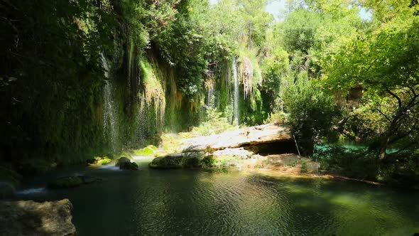 Kursunlu Waterfall Near Antalya City in Turkey, Nature Travel Background, Autumn Time