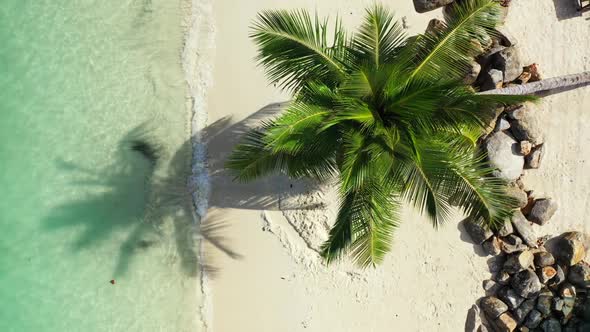 Aerial nature of beautiful coast beach break by turquoise ocean with white sandy background of a pic