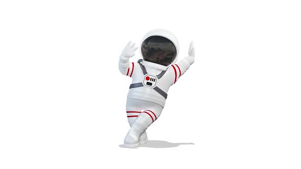 Cosmonaut Leans On An Object And Explains on White Background