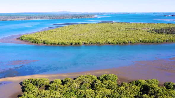 Aerial view of Pumicestone Passage, Queensland, Australia.