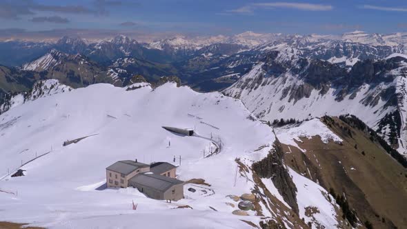 Panoramic View From the High Mountain To Snowy Peaks in Switzerland Alps. Rochers-de-Naye.