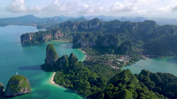 Railay Beach Krabi Thailand Tropical Beach of Railay Krabi Drone Aerial View of Panoramic View of