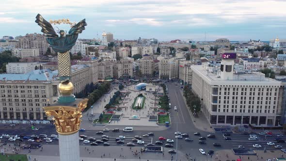 Independence Square in Kyiv, Ukraine. Maidan. Aerial View