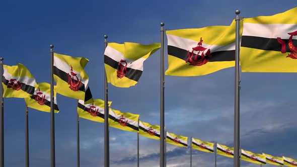 The Brunei Flags Waving In The Wind  - 2K