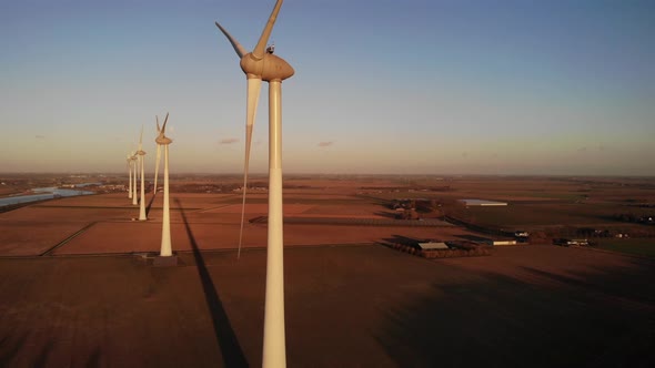 Aerial view: Wind turbine in a landscape.