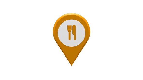 3D Food & Restaurant Map Location Pin Orange V7