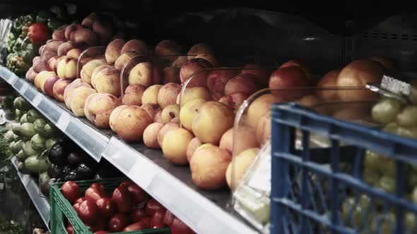 Fresh Fruits and Vegetables on Supermarket Shelves