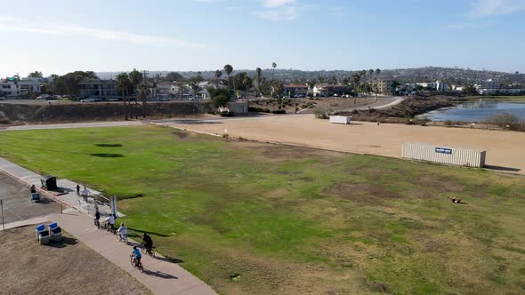 Aerial View Over the Park in Mission Bay in San Diego California