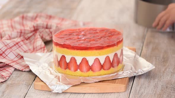 Professional Baker Making a Strawberry Cake