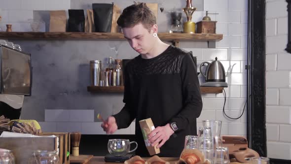 Man preparing Matcha green tea.