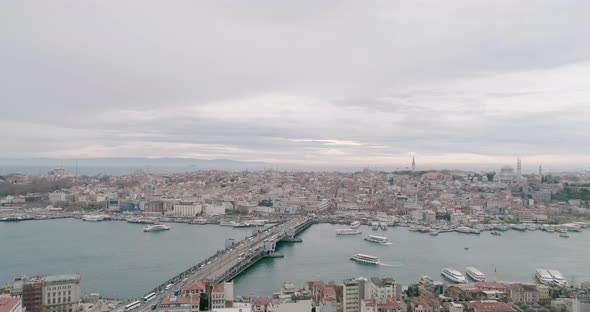 Aerial View of Bosphorus and Galata Bridge Istanbul