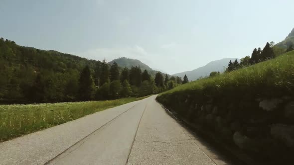 view from car driving along a road