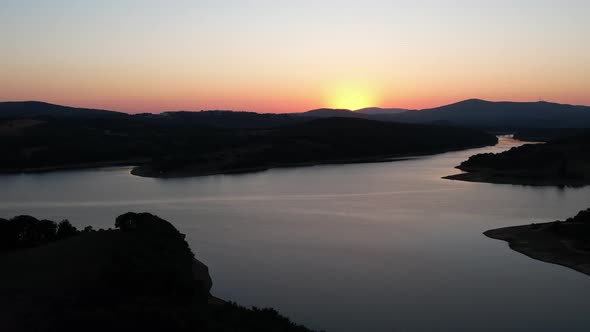 Aerial Lake and Sunset