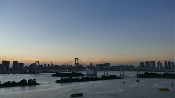 Beautiful Rainbow bridge in Tokyo city in Japan