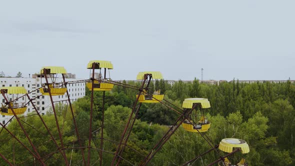 Aerial view of old abandoned Ferris wheel in the ghost town Pripyat