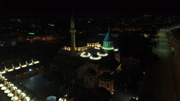 Konya Mevlana Mosque Complex Night Aerial View 9